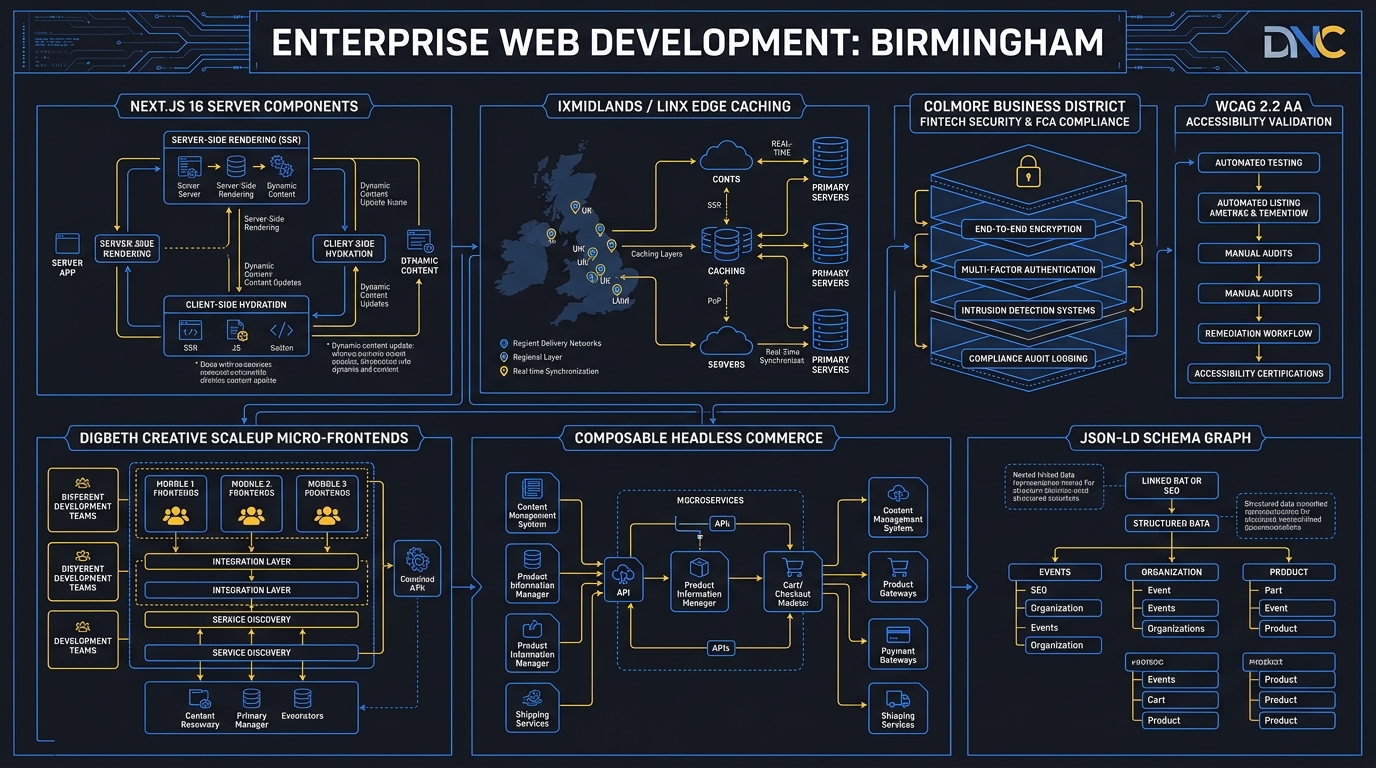 Web Development in Birmingham Technical Architecture Infographic